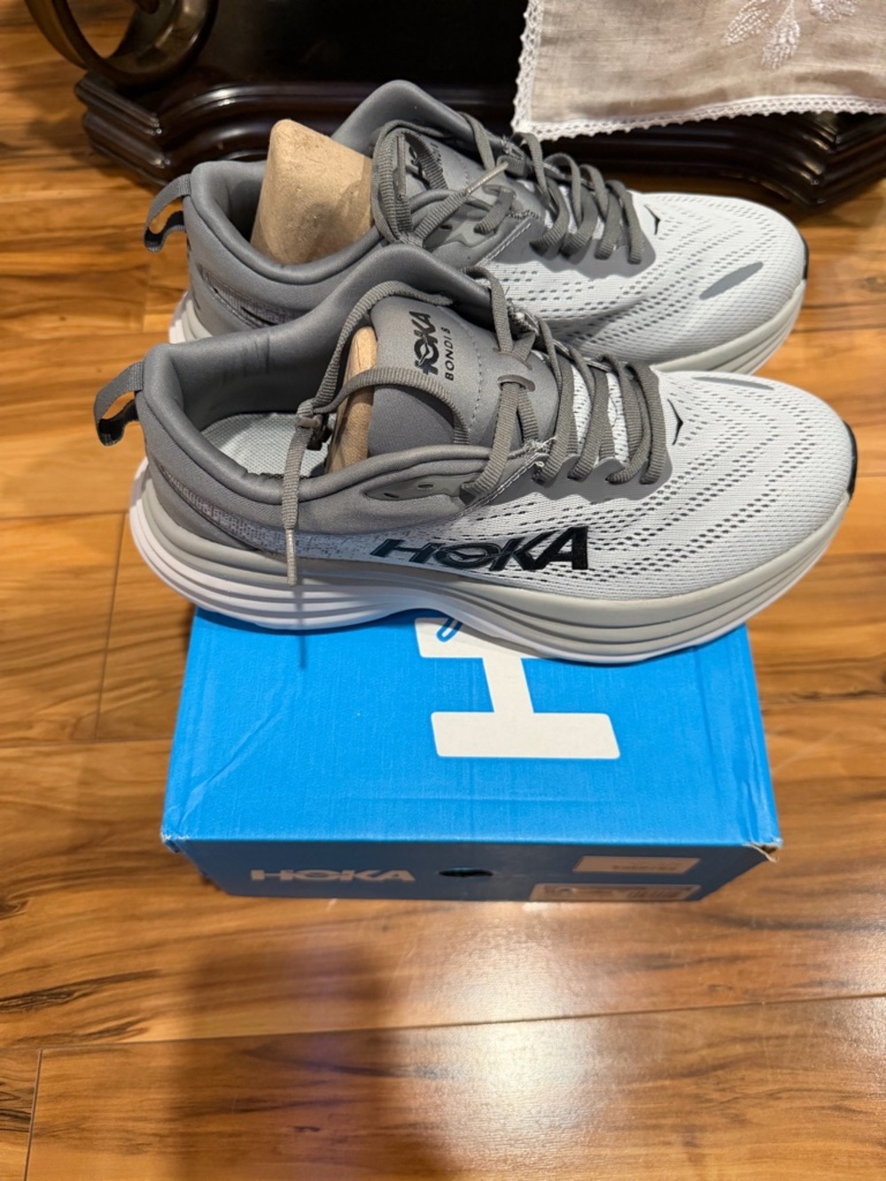 Hoka One One Men's Light Gray Athletic Running Shoes with Dark Gray Accents